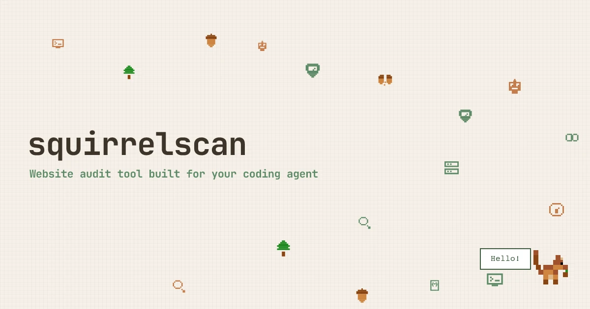 squirrelscan pixel art squirrel mascot waving hello