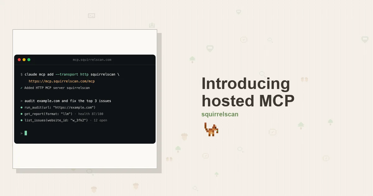squirrelscan pixel art squirrel mascot plugged into a network cable